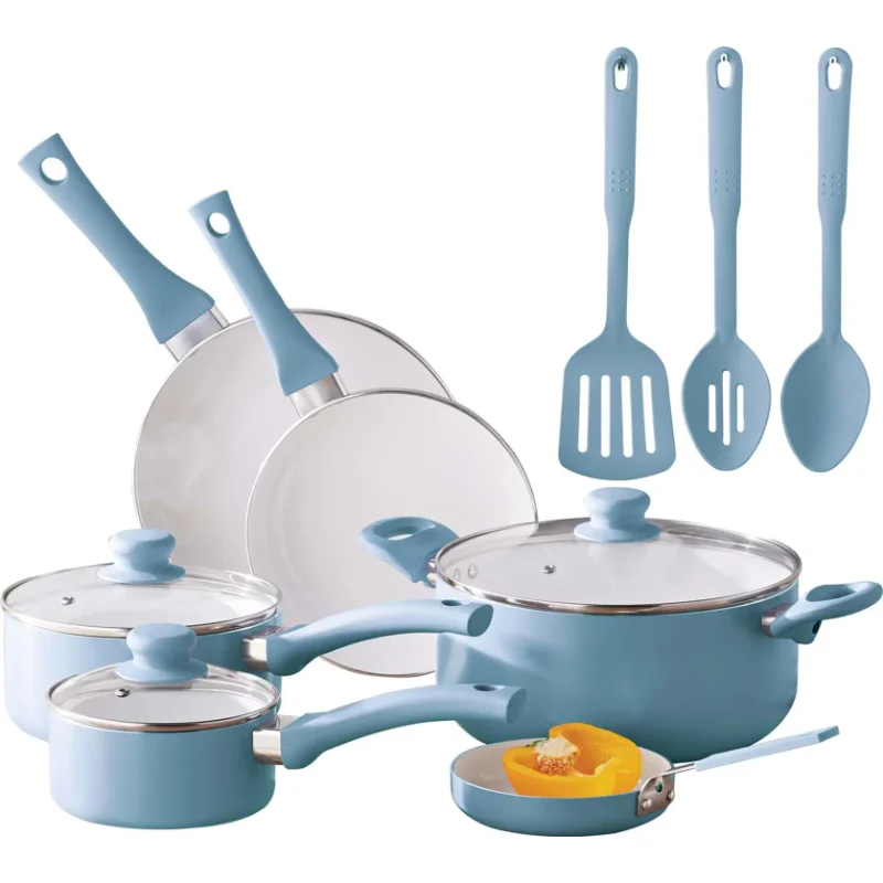 

Mainstays 12pc Ceramic Cookware Set, Blue Linencookware pots and pans set
