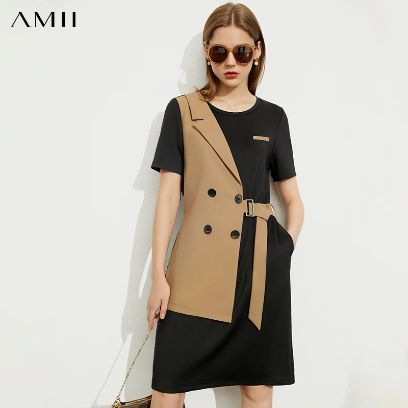 Amii Minimalism Summer New Fashion Dress For Women Streetwear Oneck Patchwork Design Causal Women's Smmer Dress 12120024
Amii Minimalism Summer New Fashion Dress For Women Streetwear Oneck Patchwork Design Causal Women's Smmer Dress 12120024