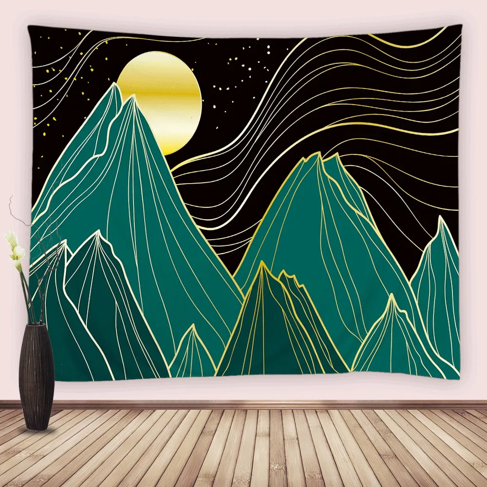 

Boho Gold Sun Mountain Tapestry Abstract Mid Century Nature Sunset Landscape Wall Hanging Tapestries Modern Home Bedroom Decor