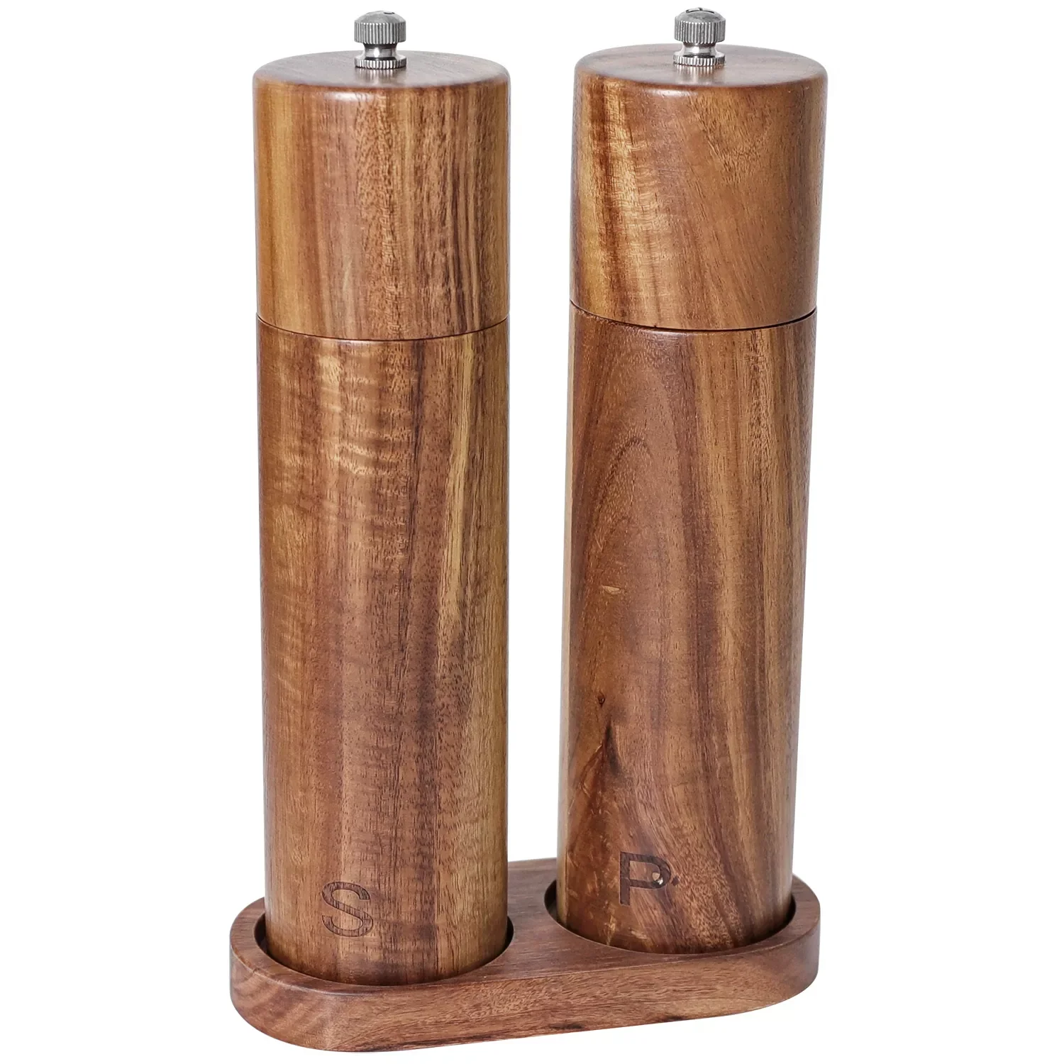 Wooden Salt and Pepper Grinder Set Refillable and Matching Wood Tray - Tall 8 Inch Acacia Wood Salt and Pepper Shakers
Wooden Salt and Pepper Grinder Set Refillable and Matching Wood Tray - Tall 8 Inch Acacia Wood Salt and Pepper Shakers