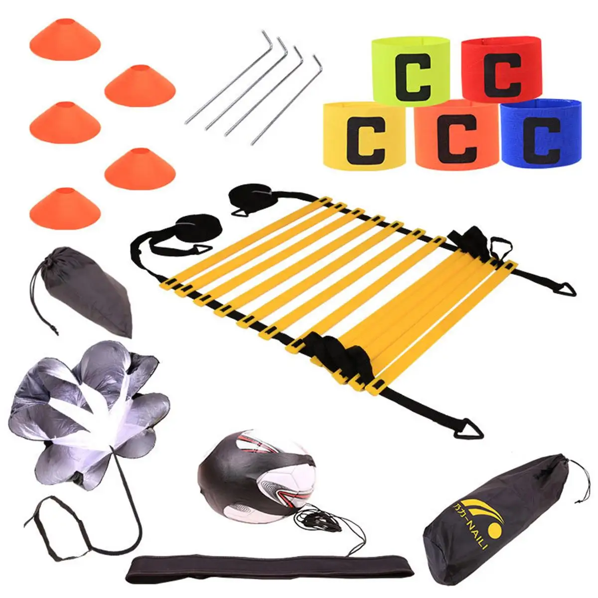 Speed Agility Training Set Ladder Running Parachute Speed Cones Loop Resistance Bands Steel Stakes Training Belt Carrying Bag
Speed Agility Training Set Ladder Running Parachute Speed Cones Loop Resistance Bands Steel Stakes Training Belt Carrying Bag