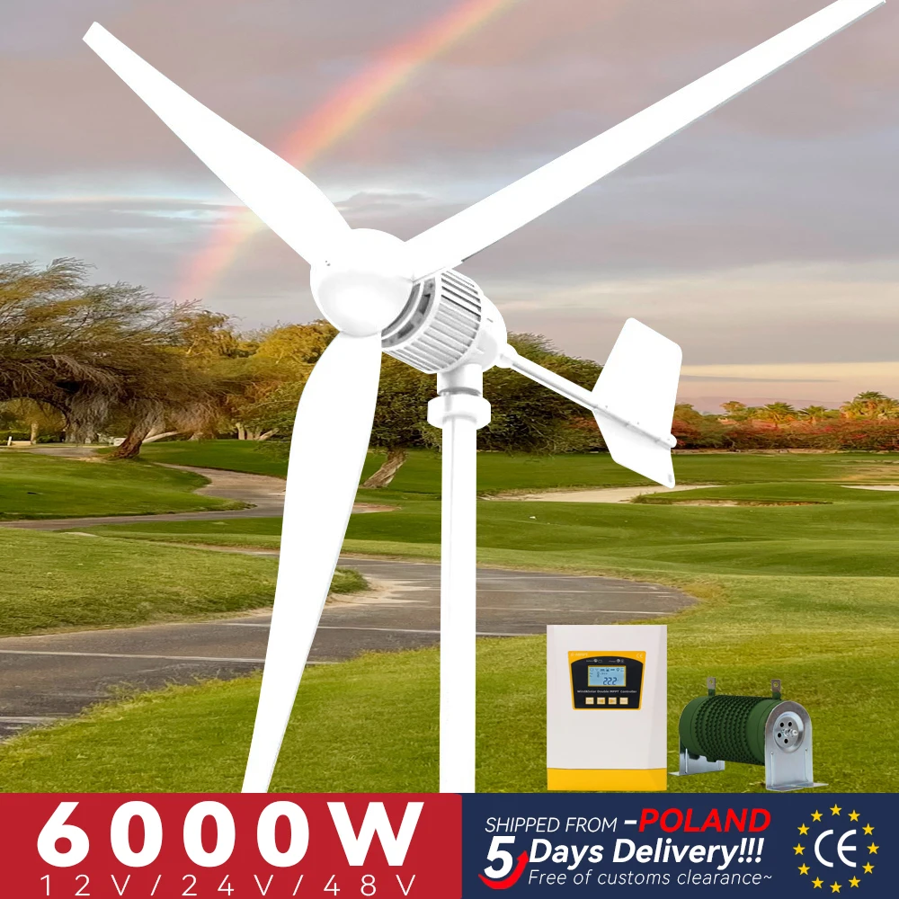 

Генератор ветряной турбины 6000 Вт, бесплатные источники энергии 12/24/48 В, 3 лезвия опционально, гибридный двойной контроллер Заряда MPPT на солнечной и ветровой энергии