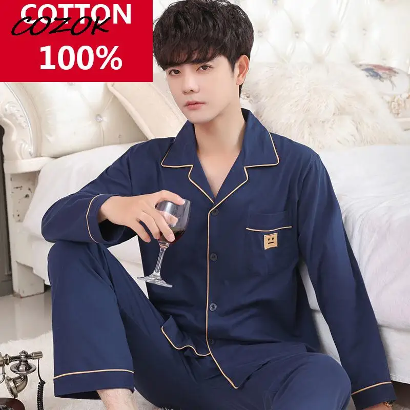 

COZOK Men's Nightgown Pajama Sets Couple Long Sleeve Pyjamas Home Suit Loungewear Plus Size Pjs Cotton Outfits Sleepwear Large