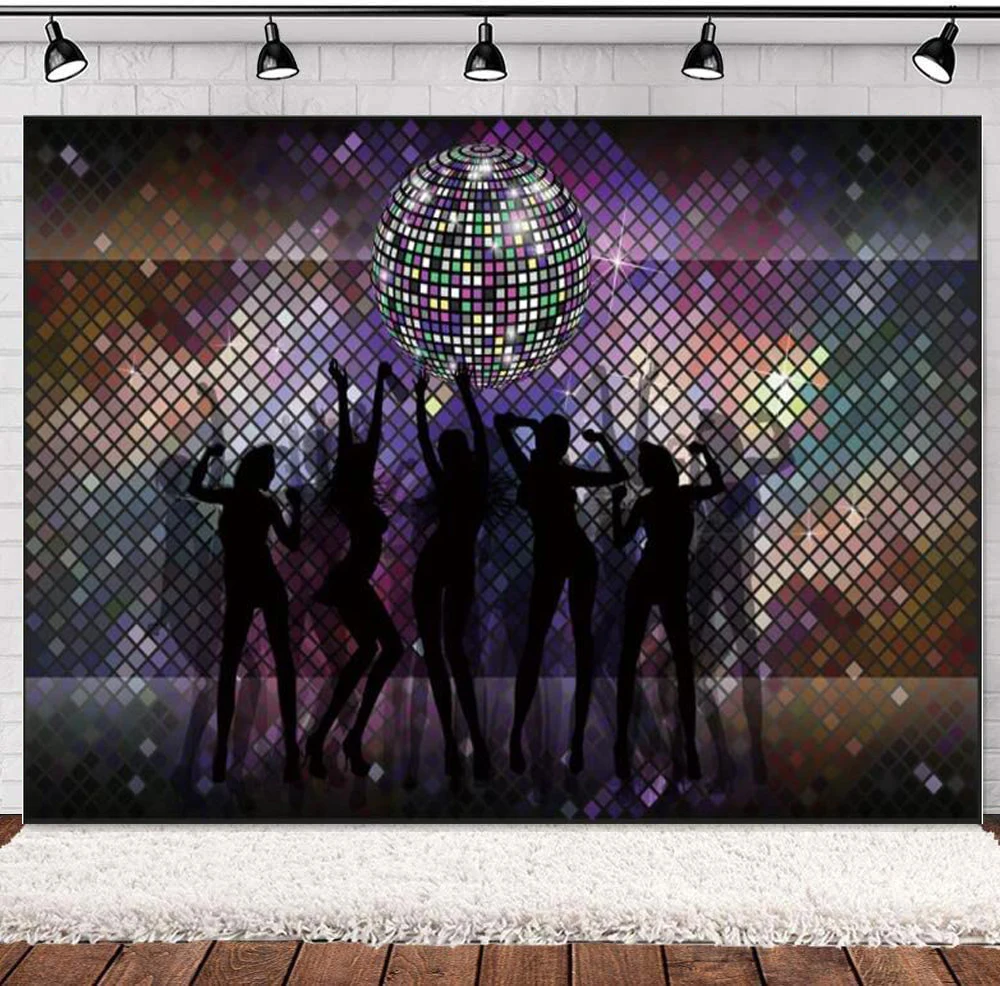

Dancer Photography Backdrop Shiny Disco Theme Neon Lights Ball Crazy Party Background For Birthday Party Decoration Banner