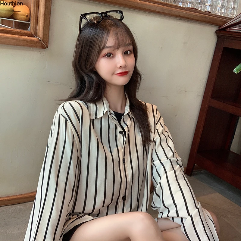 Women's Blouses Summer Stripe Shirt Lapel Cotton Loose Long Sleeve Fashion Leisure Top Spring Lady Clothing Houthion
Women's Blouses Summer Stripe Shirt Lapel Cotton Loose Long Sleeve Fashion Leisure Top Spring Lady Clothing Houthion