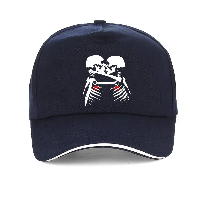 

New cap hat High Quality Valentine's Day Lover's Custom Men Baseball Cap Black Skull Skeleton Print Kiss Cartoon
