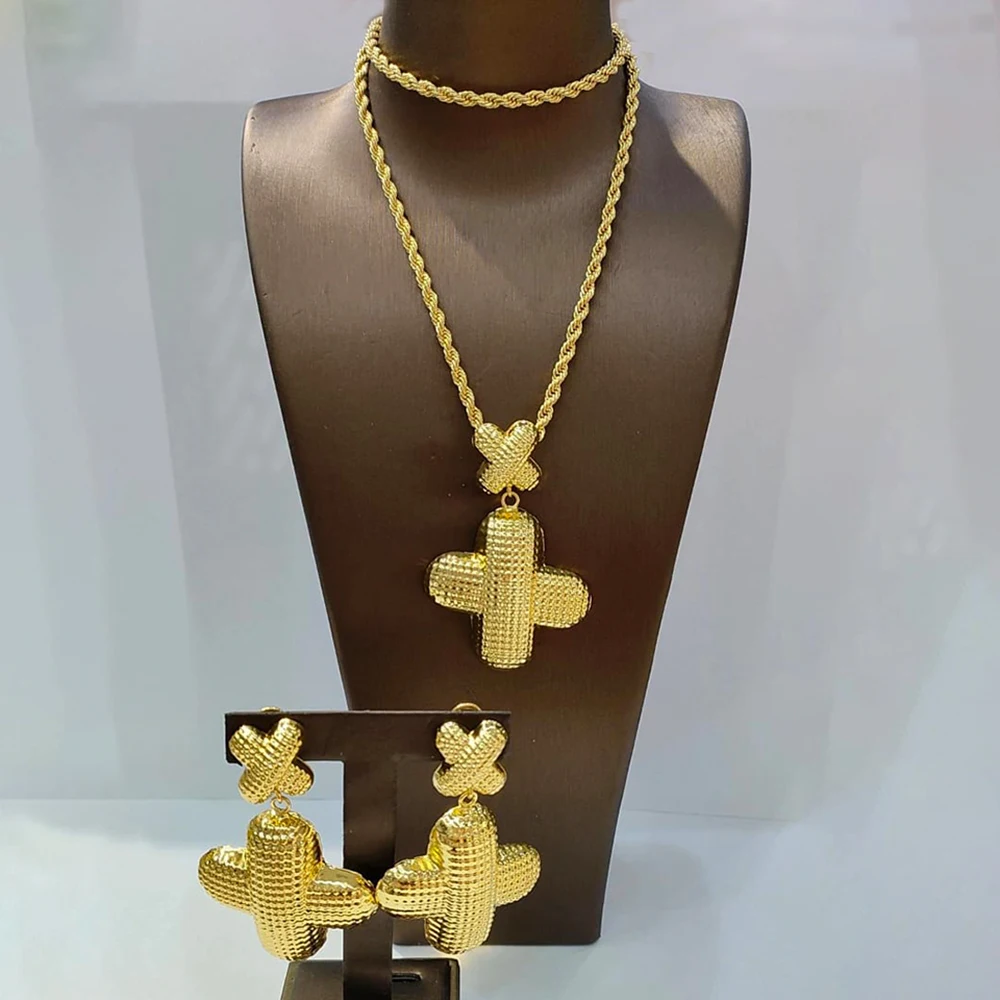 Brazilian Jewelry Sets Cross Design Necklaces Earrings Golden Color African Dubai Jewellery Trend Ladies Necklace Set Accessory
Brazilian Jewelry Sets Cross Design Necklaces Earrings Golden Color African Dubai Jewellery Trend Ladies Necklace Set Accessory