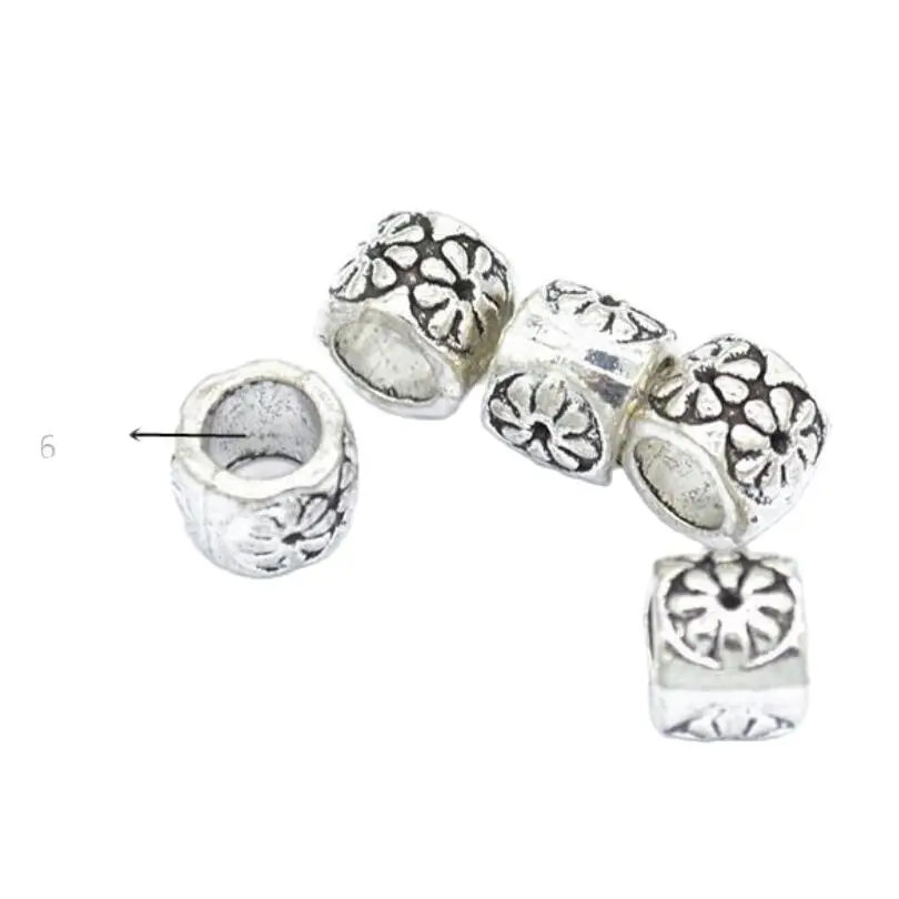 

6pcs/lot Tibetan Silver Metal Spacer Beads for Jewelry Making, Big Hole 6mm Loose Spacer Beads Findings Bracelet 9*7mm F0308