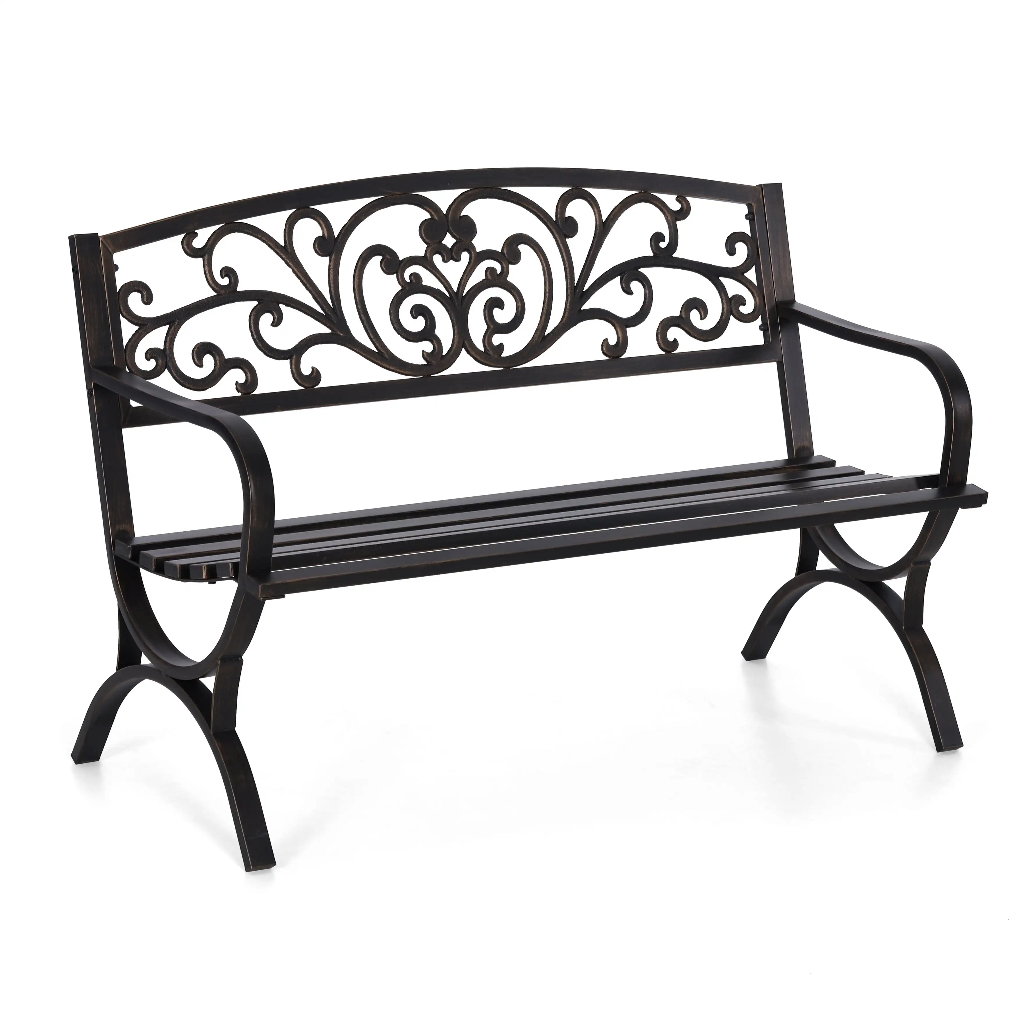 Garden Bench 50 Inch Cast Iron Steel Frame Chair W/Floral Design Backrest, Bronze
Garden Bench 50 Inch Cast Iron Steel Frame Chair W/Floral Design Backrest, Bronze