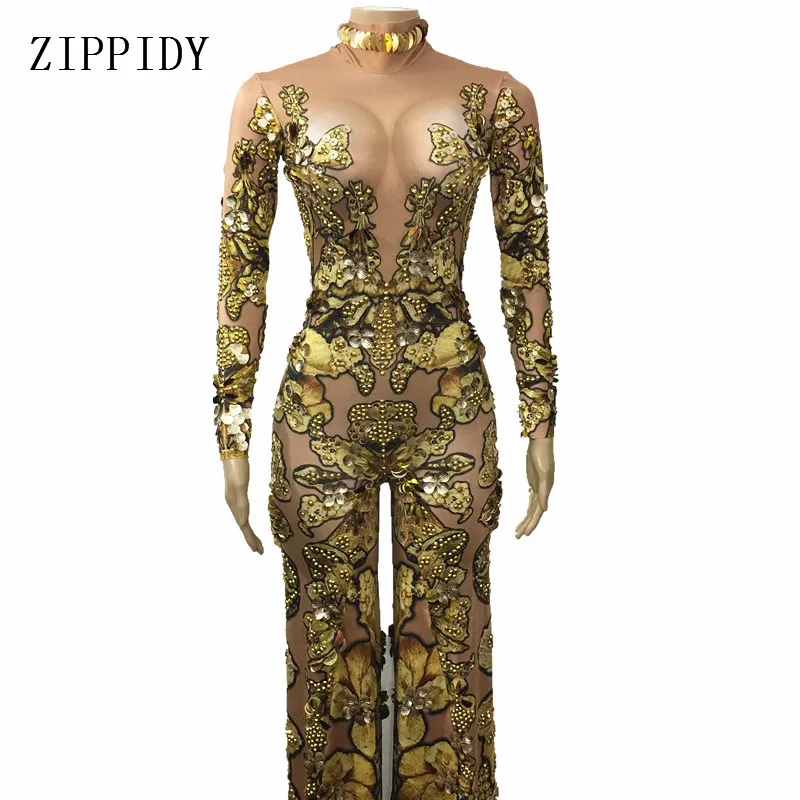 Fashion Gold Rhinestones Sequins Rompers Female Singer Dancer Long Pants Costume One-piece Bodysuit Birthday Oufit Jumpsuit
Fashion Gold Rhinestones Sequins Rompers Female Singer Dancer Long Pants Costume One-piece Bodysuit Birthday Oufit Jumpsuit