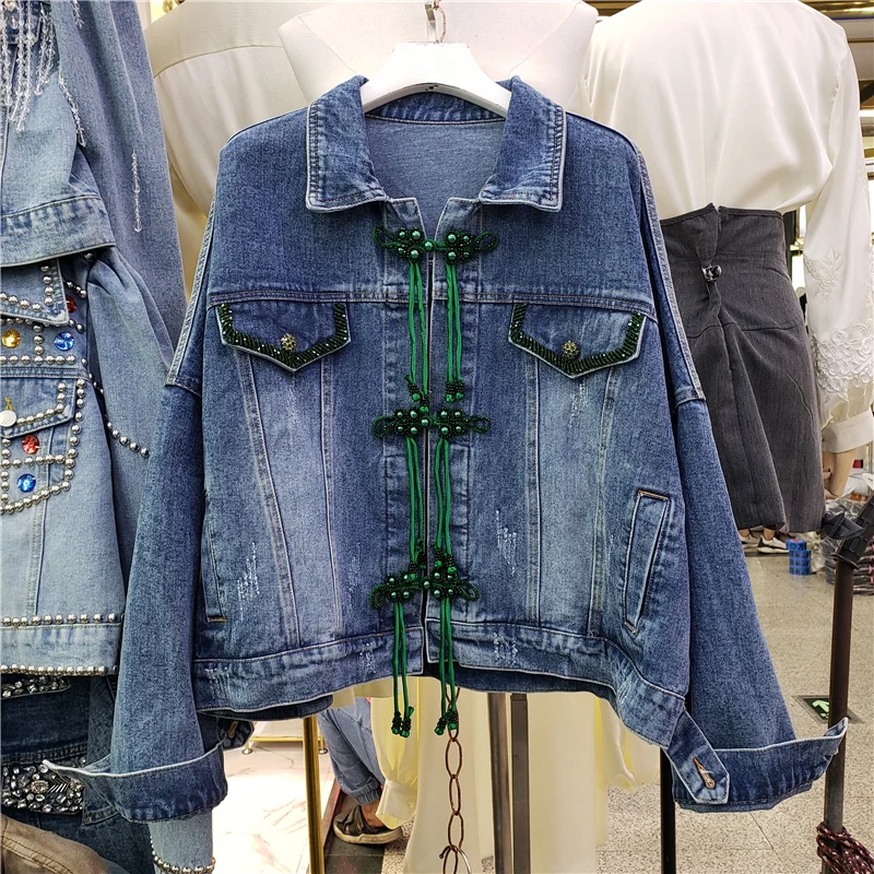 Vintage Black Blue Short Denim Jacket Women Spring Autumn Beaded Tassel Long Sleeve Female Jeans Jacket Casual Jaqueta Feminina 
Vintage Black Blue Short Denim Jacket Women Spring Autumn Beaded Tassel Long Sleeve Female Jeans Jacket Casual Jaqueta Feminina