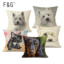 Hand-Painted Dog Decorative Pillows Cover Cute Bulldog Cushion Cover Linen Pillowcase for Cojines Decorativos Para Sofa