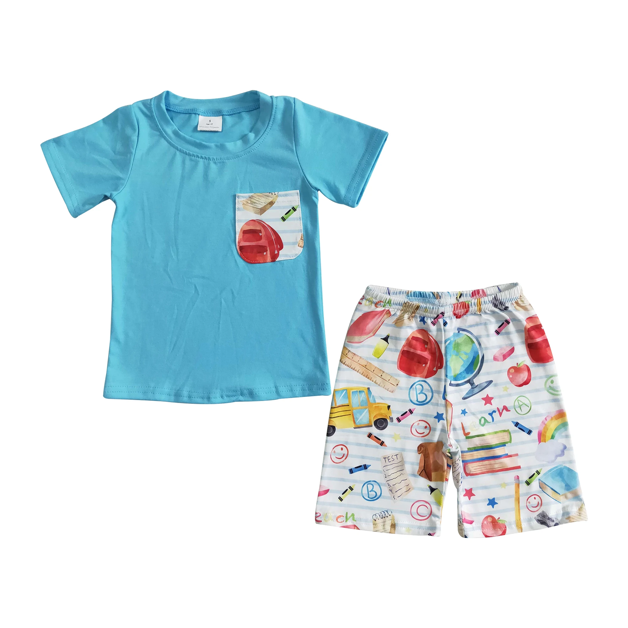 

Рубашка-карандаш RTS с линейкой назад в школу, голубая футболка, эксклюзивные наряды, шорты, одежда для маленьких мальчиков, детская одежда