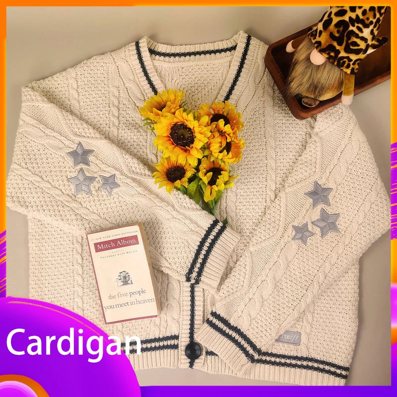 Vintage Star Print Women Knitted Cardigan Preppy Cute Button Up V Neck Long Sleeve Coat Autumn Y2K Aesthetics Retro Sweater Gift
Vintage Star Print Women Knitted Cardigan Preppy Cute Button Up V Neck Long Sleeve Coat Autumn Y2K Aesthetics Retro Sweater Gift