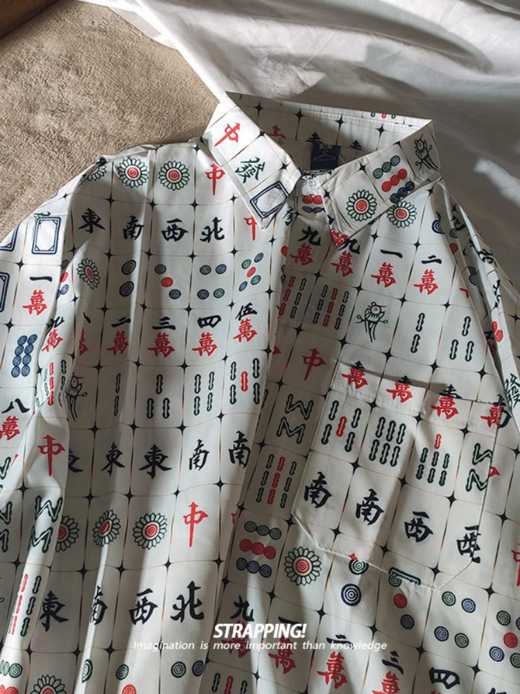 Literary Retro Character Shirt Men Women 2022SS Chinese Style Mahjong Full Printing Niche Loose Long-sleeved Top Unisex Shirt
Literary Retro Character Shirt Men Women 2022SS Chinese Style Mahjong Full Printing Niche Loose Long-sleeved Top Unisex Shirt