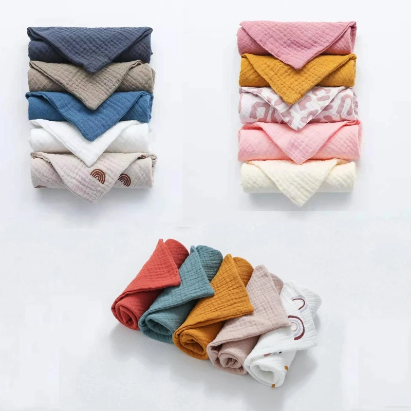 

5 PcsWashcloth Facecloth Handkerchief Muslin Cloth Feeding Bib Infant Wash Hand Face Wipes Baby Cotton Square Towels