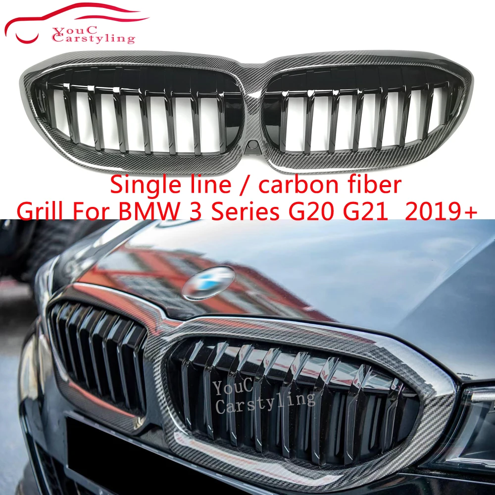 

1-Slat Carbon Fiber Gloss Black Grills For BMW 3 Series G20 G28 Front Grill Replacement Kidney Grille 2019-2022