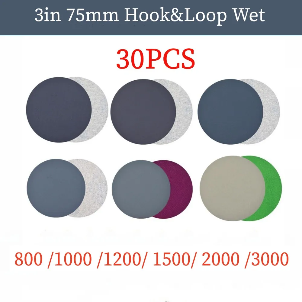 30 Pcs Sanding Discs 3in/75mm Polish Hook Loop Wet/Dry Waterproof anti-static 800 1000 1200 1500 2000 3000 grit lacquer surface
30 Pcs Sanding Discs 3in/75mm Polish Hook Loop Wet/Dry Waterproof anti-static 800 1000 1200 1500 2000 3000 grit lacquer surface