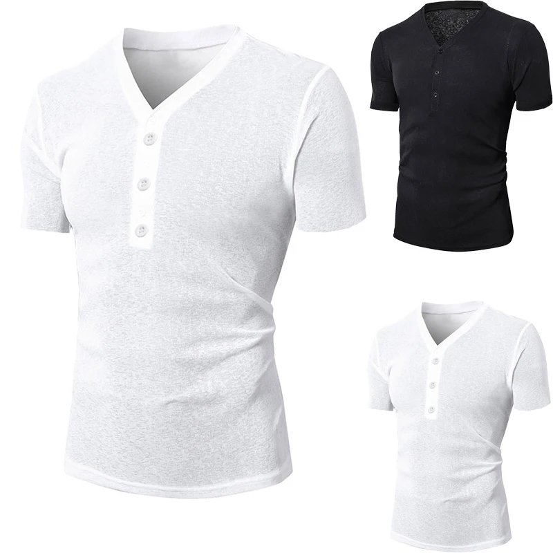 New Fashion Men Short-sleeved T-shirt Button V-Neck Casual Men's Solid Color Basic Styles Slim Tops Tee Clothing
New Fashion Men Short-sleeved T-shirt Button V-Neck Casual Men's Solid Color Basic Styles Slim Tops Tee Clothing