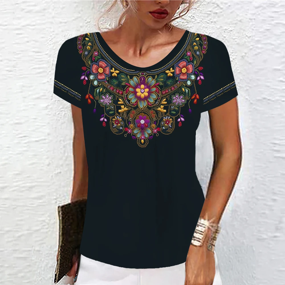 Ethnic Women's T-shirt Vintage Printed Ladies Clothing Hot Sale Black Blouse Summer O-Neck Tops Oversized Sweatshirt Daily Tees
Ethnic Women's T-shirt Vintage Printed Ladies Clothing Hot Sale Black Blouse Summer O-Neck Tops Oversized Sweatshirt Daily Tees