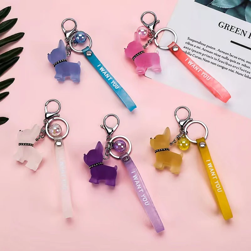 

10Pcs/Lot Fashion French Bulldog Keychain Soft PVC Dog Keychains For Women Bag Charm Trinket Men Car Key Ring Key Chain Jewelry