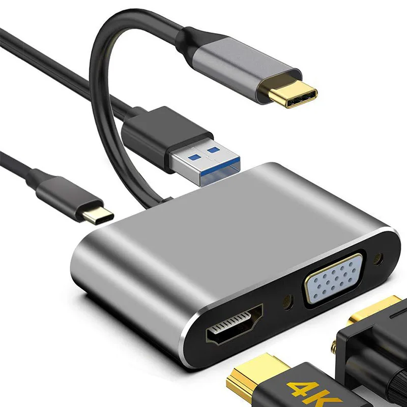 4-in-1 Typec To Hdmi4k Vga HD Four-in-one Hub Docking Station Suitable for Apple Huawei Mobile Computer
4-in-1 Typec To Hdmi4k Vga HD Four-in-one Hub Docking Station Suitable for Apple Huawei Mobile Computer