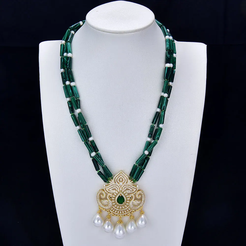 GG Jewelry 3 Rows Natural White Pearl Green Chrysocolla Smooth Cylinder Tube Necklace CZ Connector Shell Pendant For Women
GG Jewelry 3 Rows Natural White Pearl Green Chrysocolla Smooth Cylinder Tube Necklace CZ Connector Shell Pendant For Women