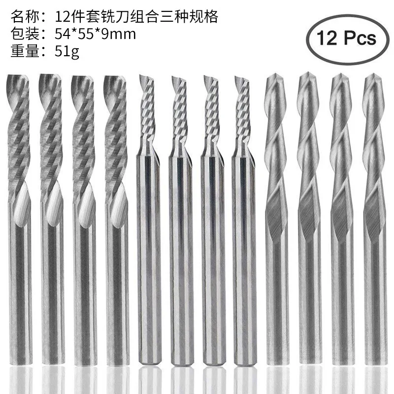 12pc Milling Cutter Combination 3.175*17mm Single Edge+3.175*8mm Single Edge+3.175*17mm Ball Head Double Edge
12pc Milling Cutter Combination 3.175*17mm Single Edge+3.175*8mm Single Edge+3.175*17mm Ball Head Double Edge