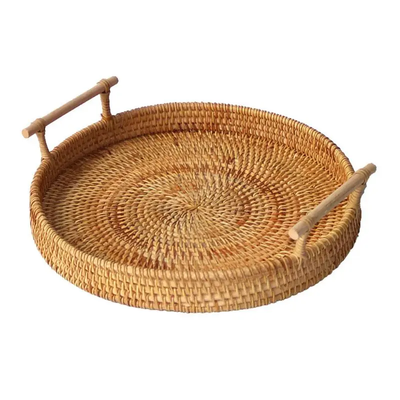 Round Hand-woven Fruit Storage Basket Rattan Bread Serving Handcrafted Tray Platter with Wooden Handle Retro Classic Picnic
Round Hand-woven Fruit Storage Basket Rattan Bread Serving Handcrafted Tray Platter with Wooden Handle Retro Classic Picnic
