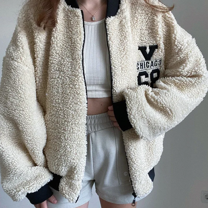 Winter Oversized Bomber Moncler Jacket Woman Crew Neck Solid Plush Zip Pocket Loose Women Long Sleeve Coat Casual Loose Outwear
Winter Oversized Bomber Moncler Jacket Woman Crew Neck Solid Plush Zip Pocket Loose Women Long Sleeve Coat Casual Loose Outwear