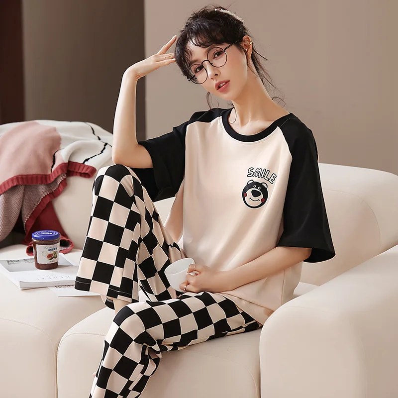 Spring Summer Women Lovely Cotton Homewear Lady Two Piece Set Pajamas Cartoon Female Loose Casual Sleepwear Nightwear
Spring Summer Women Lovely Cotton Homewear Lady Two Piece Set Pajamas Cartoon Female Loose Casual Sleepwear Nightwear