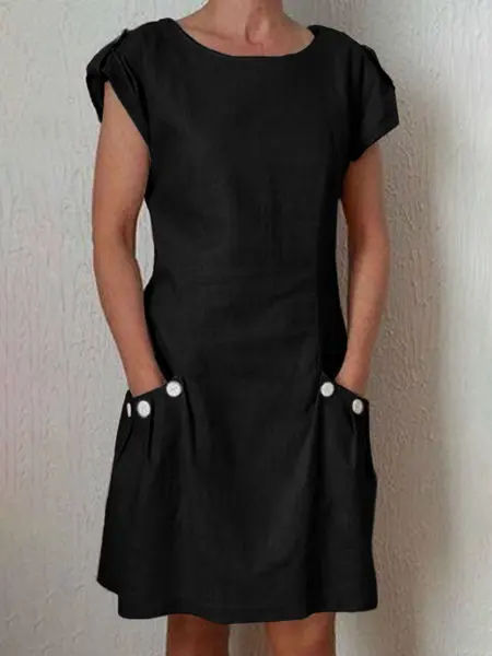 Women Midi Dress Short Sleeve Solid Color Pocket Buttons Casual O Neck Cotton Linen Dresses Harajuku Clothing Vestidos
Women Midi Dress Short Sleeve Solid Color Pocket Buttons Casual O Neck Cotton Linen Dresses Harajuku Clothing Vestidos