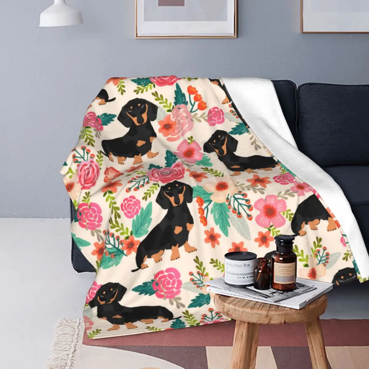 

Милое цветочное одеяло Dachshunds, Фланелевое весенне-осеннее портативное супермягкое покрывало для собак, покрывала для дома и улицы