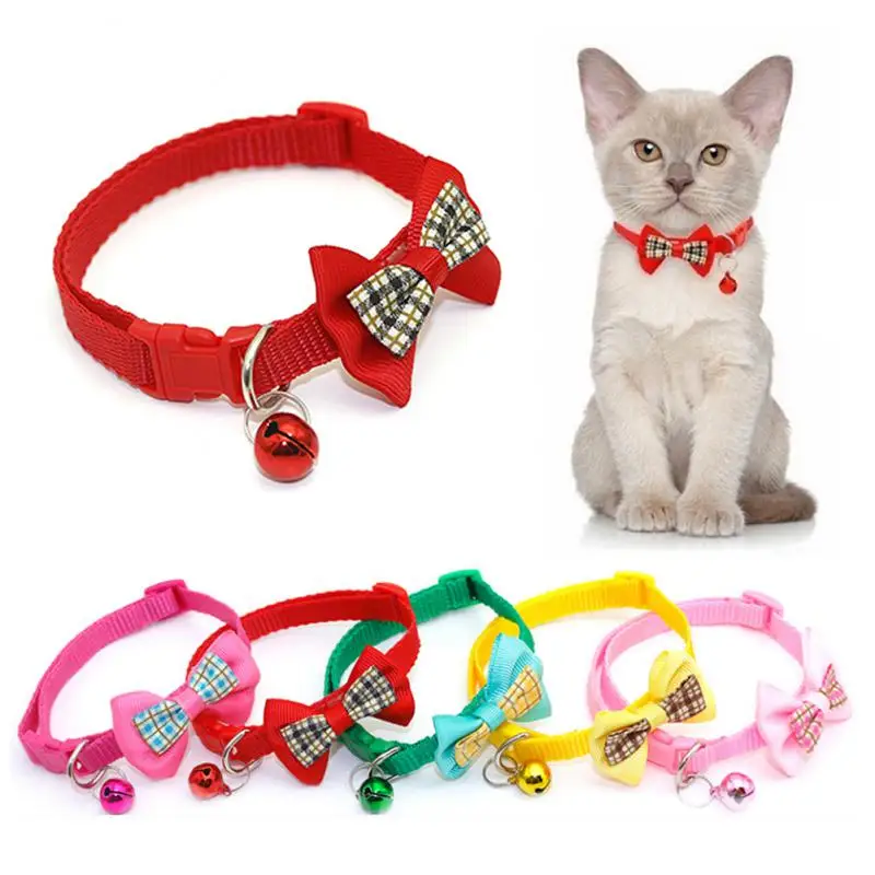 

Pets Plaid Cat Collar Safety Buckle Kitten Necklace Adjustable Puppy Chihuahua Bow Tie Cute Bowknot Cat Collars With Bell