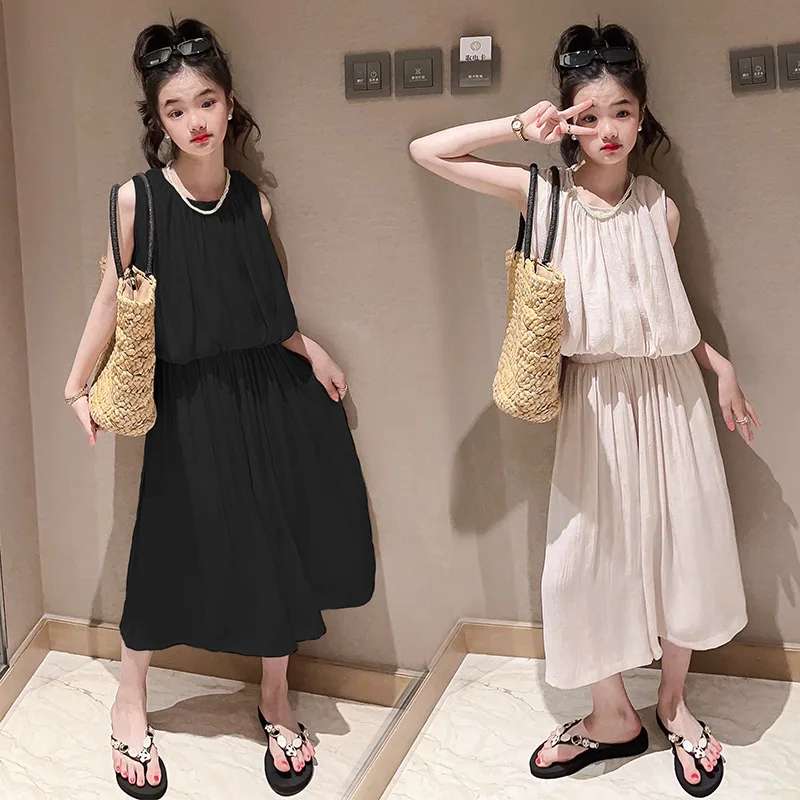Summer Kids Clothes Sleeveless Vest Tops Wide Leg Pants 2pcs Teen Girls Casual Black beige Set Fashion Loose Children Clothing
Summer Kids Clothes Sleeveless Vest Tops Wide Leg Pants 2pcs Teen Girls Casual Black beige Set Fashion Loose Children Clothing