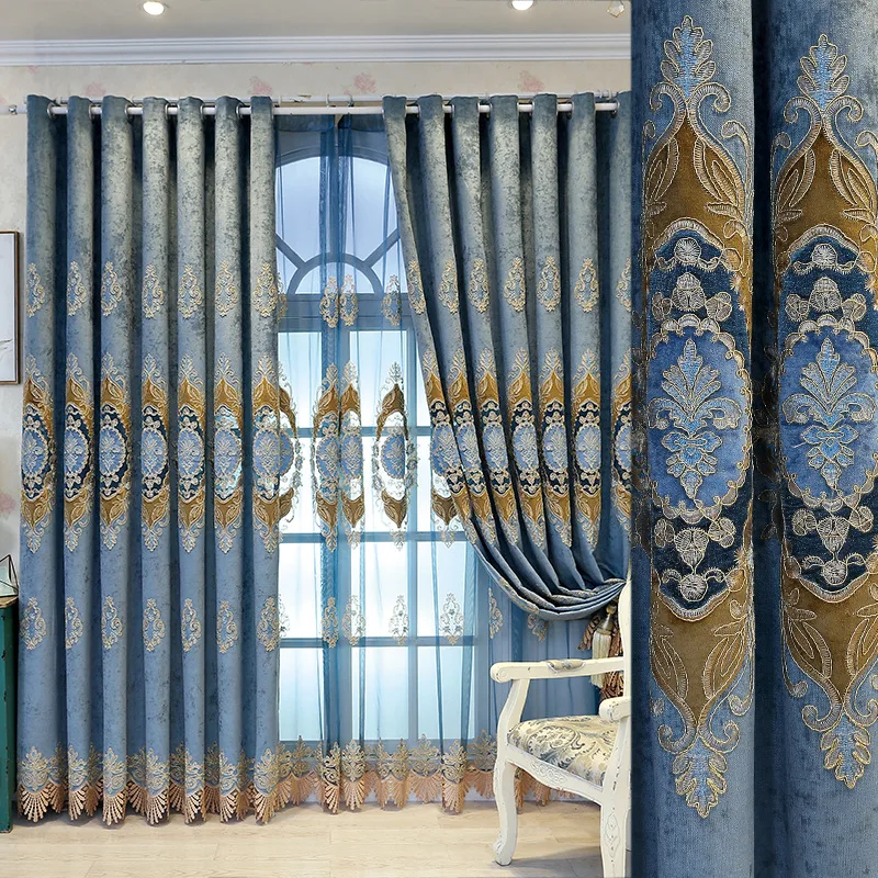 

European-style Curtains Two-color Chenille Atmosphere Villa Living Room Study Hollow Embroidered Curtain Bedroom Customized