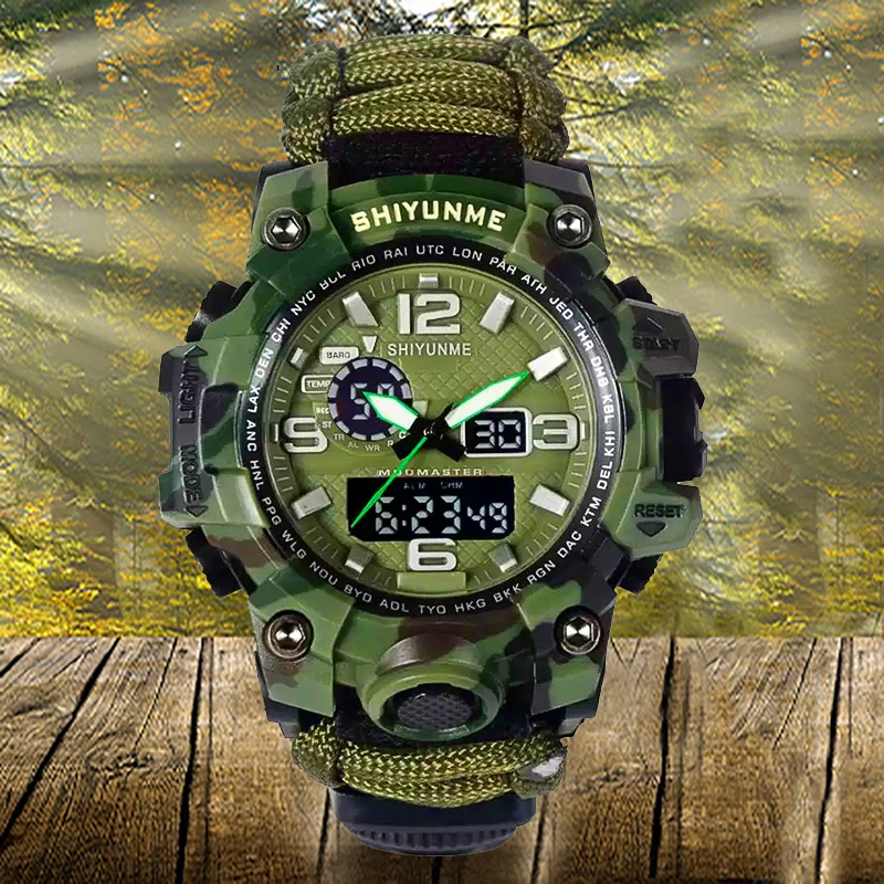 Men Military Quartz Wristwatch Compass Outdoor Waterproof Sports LED Digital Clock Survival Multi-function Watches Relogio
Men Military Quartz Wristwatch Compass Outdoor Waterproof Sports LED Digital Clock Survival Multi-function Watches Relogio