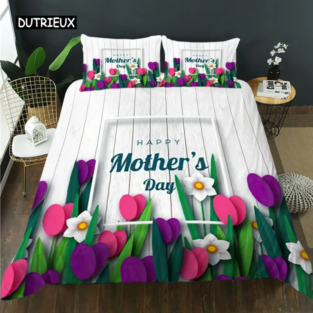 Mother's Day King Queen Duvet Cover Express Love for Mom Wife Bedding Set Colorful Floral Quilt Cover Polyester Comforter Cover
Mother's Day King Queen Duvet Cover Express Love for Mom Wife Bedding Set Colorful Floral Quilt Cover Polyester Comforter Cover
