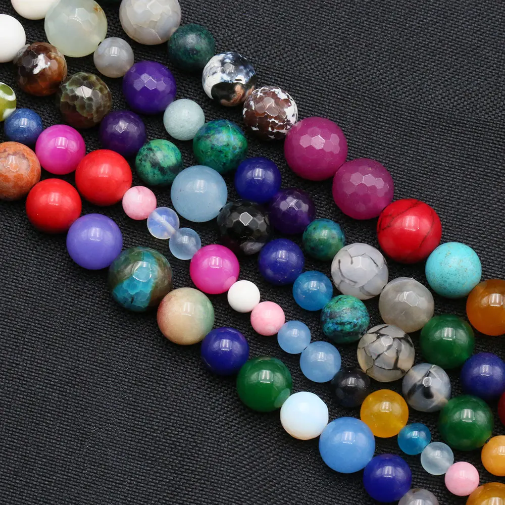 

APDGG Mix Color Round Shape Real Gemstone Muti Stone Coral Agate Loose Beads 15" Stone Necklace Jewelry Making DIY