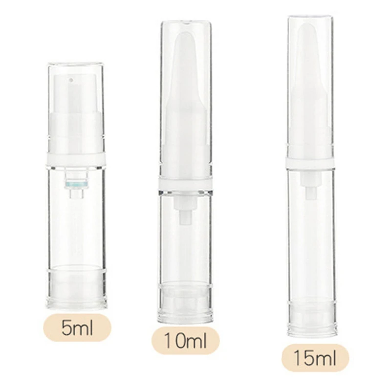 

5/10/12/15ml Clear Airless Vacuum Pump Bottle Cosmetic Eye Cream Travel Size Dispenser Refillable Containers Shampoo Toiletries