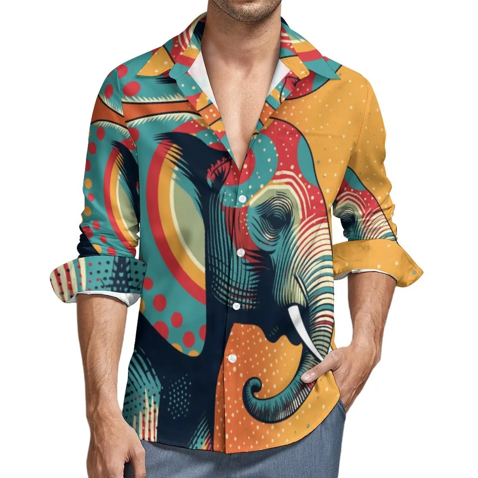 Elephant Shirt Multicolored Retro Casual Shirts Long Sleeve Graphic Funny Blouses Autumn Retro Oversize Top
Elephant Shirt Multicolored Retro Casual Shirts Long Sleeve Graphic Funny Blouses Autumn Retro Oversize Top