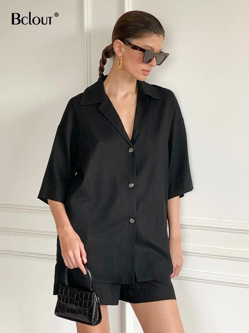 Bclout Elegant Black Linen Shorts Set Woman 2 Pieces Summer Notched Collar Shirts Casual Elastic Waist Shorts Outfits Women 2022
Bclout Elegant Black Linen Shorts Set Woman 2 Pieces Summer Notched Collar Shirts Casual Elastic Waist Shorts Outfits Women 2022