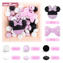 40Pcs/Set Cartoon Silicone Beads Round Lentil Mouse Shape Beads Sets for DIY Pacifier Clips Chain Necklace Accessories Toys