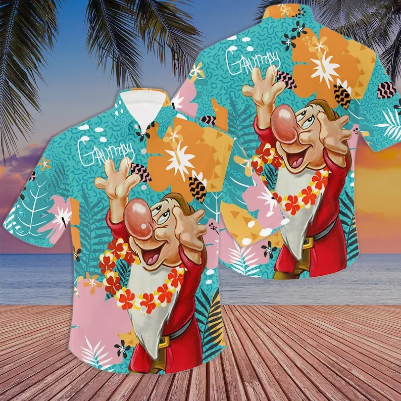 

Новинка 2023, гавайская рубашка Grumpy, гавайская рубашка Seven Dwarfs с коротким рукавом, Повседневная рубашка в стиле ретро