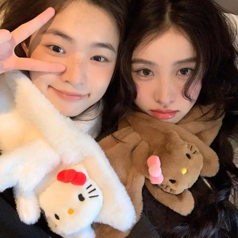 Кукла Hello Kitty зимний теплый шарф Kawaii Sanrio аниме милый мультфильм Ktcat девочка сердце плюшевый шарф подарок для девочек