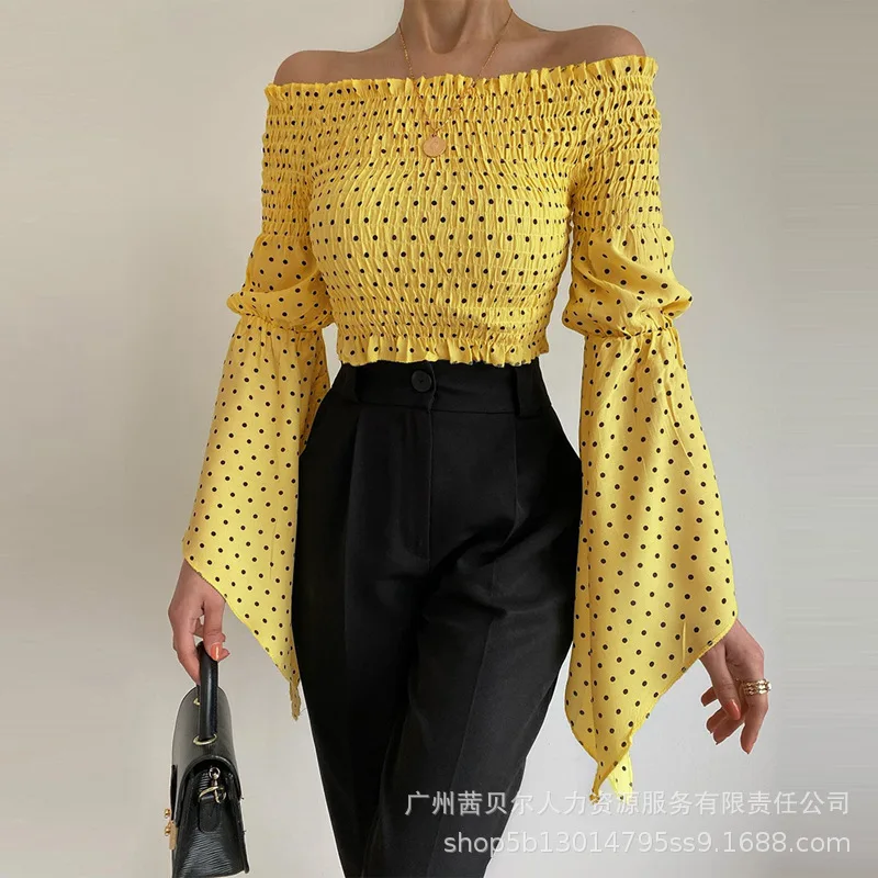 Off Shoulder Flare Long Sleeve Women Top 2022 Spring And Autumn Slim Dot Lady Shirt New Fahion Clothes Wholesale Drop Shipping
Off Shoulder Flare Long Sleeve Women Top 2022 Spring And Autumn Slim Dot Lady Shirt New Fahion Clothes Wholesale Drop Shipping