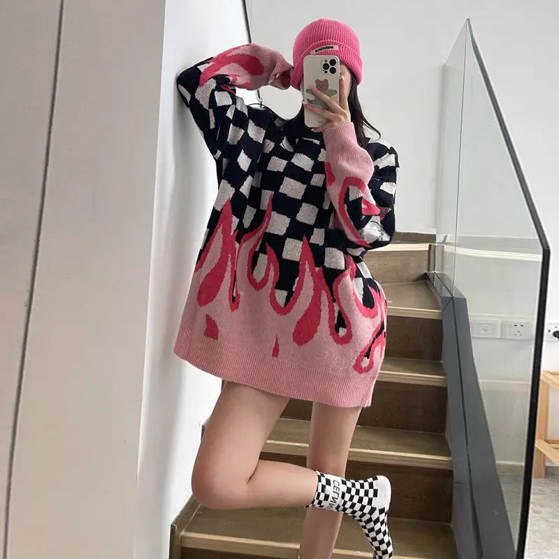 Korean style flame sweater women autumn and winter high street jacket student traf couple pullover knit top loose men weater
Korean style flame sweater women autumn and winter high street jacket student traf couple pullover knit top loose men weater