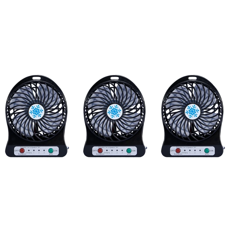 

3X портативный Перезаряжаемый мини-вентилятор, воздушный охладитель, настольный мини-вентилятор, USB-охлаждение, перезаряжаемые ручные вентиляторы, черный