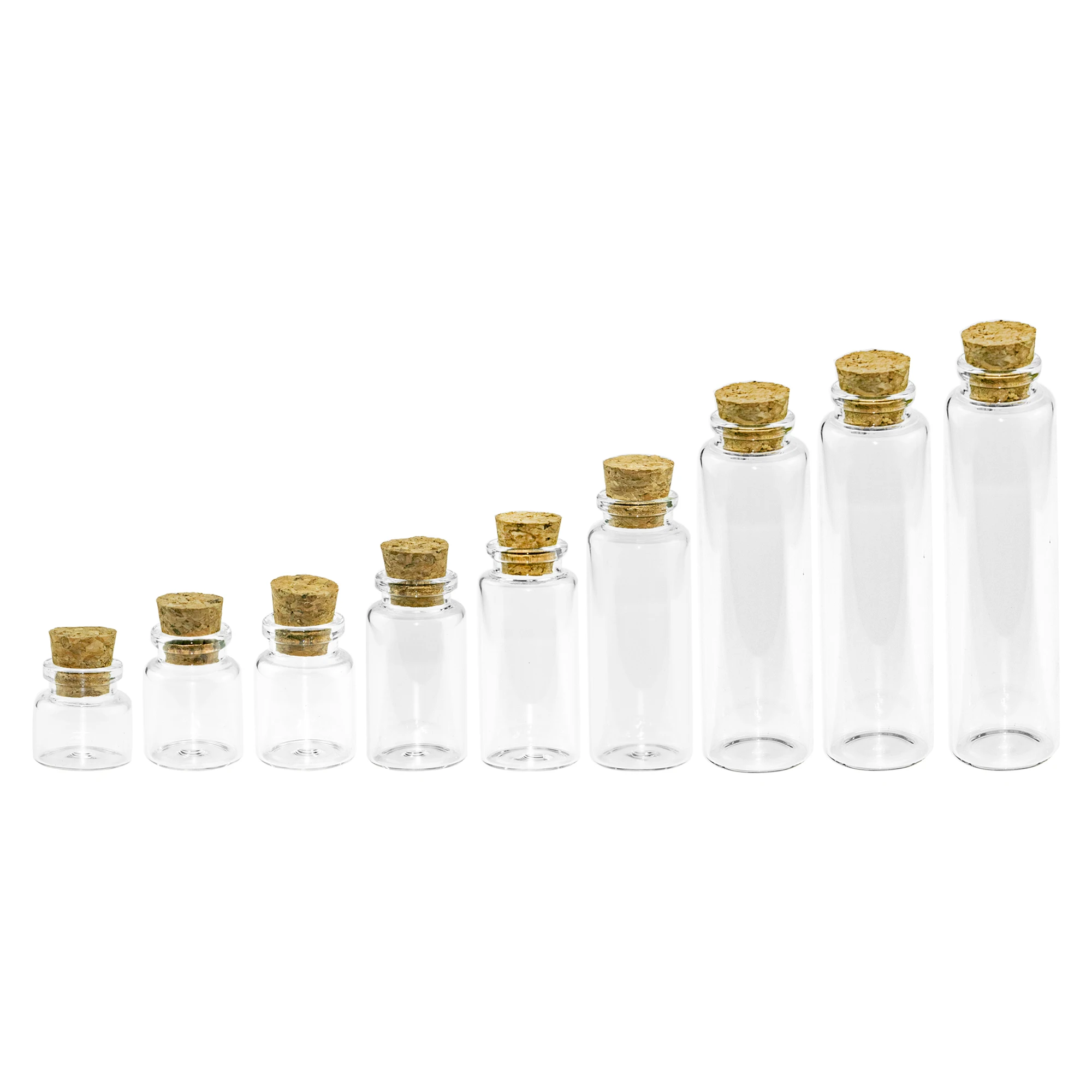 

10ml/15ml/20ml/25ml/30ml/40ml/50ml/60ml Corks Glass Bottles Stopper Crafts Jars Transparent Empty DIY Small Vial Bottles 12Pcs