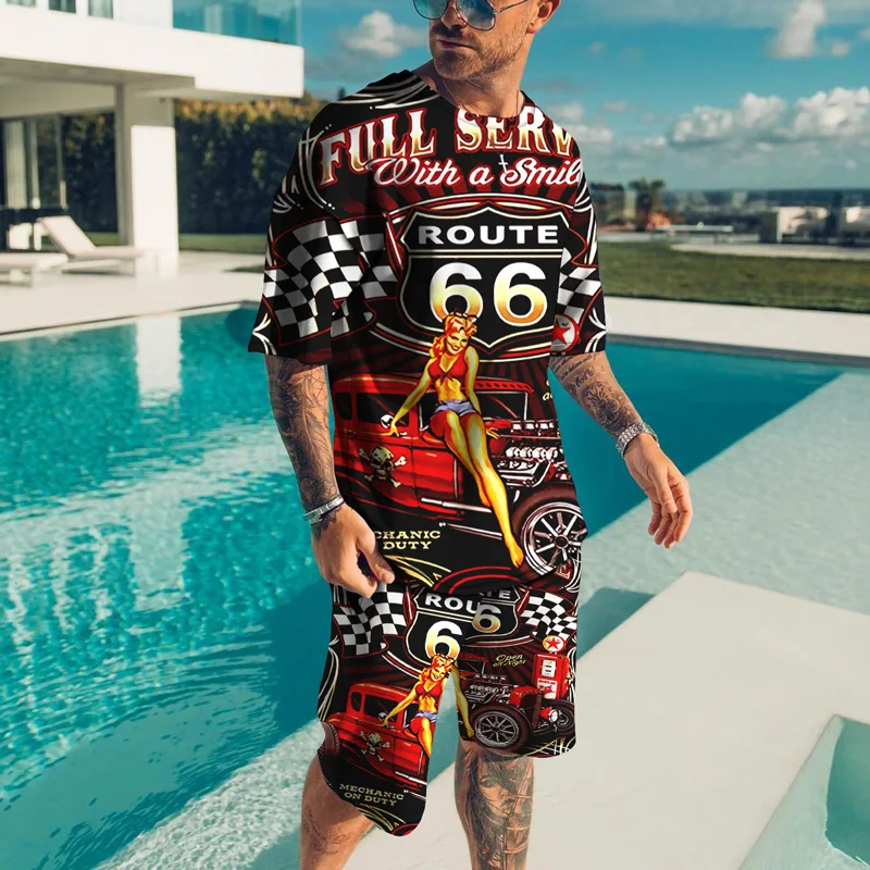 2022 Summer Men's Oversized T-shirt Shorts Set Fashion 3D Print Short Sleeve Shorts Street Trend Route 66 T Shirts Sports Suit 
2022 Summer Men's Oversized T-shirt Shorts Set Fashion 3D Print Short Sleeve Shorts Street Trend Route 66 T Shirts Sports Suit